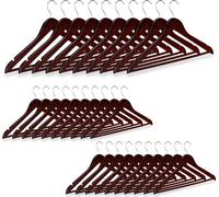60 perchas de madera, aptas para pantalones, faldas, vestidos, chaquetas y camisas. Incluyen un gancho giratorio de 360 grados. Perchas para armario, color marrón