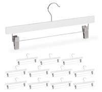 60 perchas de madera para pantalones, con clips ajustables y recubiertos de goma, ganchos giratorios de 360°, perchas para faldas, 35,5 cm de ancho, color blanco