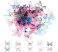 60 piezas de mariposas para manualidades, tela de organza, apliques de mariposa de encaje 3D coloridos, 2 capas, decoración de pared para bricolaje, boda, fiesta, decoración, ropa, decoración del