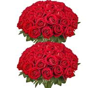 60 rosas rojas artificiales, ramo realista para decoración navideña en el hogar