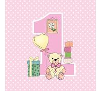 60 Servilletas de primer cumpleaños para niña - Teddy Rosa | Servilletas de papel para baby shower 33 x 33 cm, 3 capas, certificado FSC, fabricadas en la UE, decoración para primera fiesta de