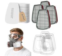 6001 - Juego de 80 filtros de algodón 5N11 + 4 cartuchos de filtro + 4 cubiertas, antipolvo, gases, pintura en aerosol, productos químicos, filtros respiradores para máscara de gas 6100 6200 7501 7502
