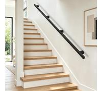 60cm 1m 120cm 1.5m 2m 3.6m 4.5m 6m Kit de barandilla de escalera con soportes y accesorios - Pasamanos de escalera interior montada en la pared Negro mate - Decoraciones modernas(270cm)