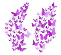 60pcs Pegatinas de Pared de Mariposa 3D, CAYUDEN Pegatinas de Mariposa de Espejo Extraíbles Decoración 3 Tamaños Calcomanía Pared de Mariposa Para Habitación, Puerta, Ventana Decor (Púrpura)