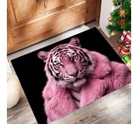 60X90Cm Felpudo Entrada Interior Antideslizante Retrato De Tigre Rosa A La Moda, Animales De Vanguardia Alfombra De Microfibra Suave Lavable Con Base De Tpr Para Cocina Puerta Mascotas, Negro
