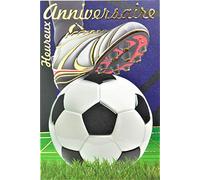 65-1266 - Tarjeta feliz cumpleaños oro dorado fútbol pie Crampons globo redondo césped terreno estadio fiesta fabricado en Francia para apoyar el Campeonato de Europa