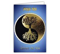 68-3002 - Tarjeta para ti, árbol de la vida, Yin Yang, dorado, brillante, amuleto de la suerte, sabiduría zen, protección, paz, armonía, conciencia, equilibrio, perfecto para fiestas o cumpleaños, con