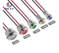 6mm 8mm 10mm 12mm 14mm 16mm 19mm 22mmimpermeable IP67 Metal LED luz indicadora de advertencia lámpara de señal cable piloto 3V 12V 24V 48V Rojo