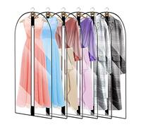 6Piezas Fundas de Ropa, 60CMX140CM Transparente Bolsa de Ropa A Prueba de Polvo, Impermeables y con Humedad, Funda Abrigo Ropa Trajes Lavable y Diseño de Cremallera para Vestidos de Fiesta Abrigos