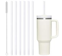 6Pzs Pajitas de Silicona de Repuesto para Taza Stanley 40oz, 30.5cm Pajita Flexible de Viaje Stanley Adventure Sin BPA, Pajitas Reutilizables con Cepillo para Jarras de Agua (Blanco)