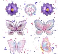 7 Decoración Cumpleaños Globos Mariposa Niña, XXL Mariposa Globos | Mariposas XXL moradas y holográficas, globo flor y globos redondos 45 cm, para aire o helio