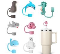 7 piezas de cubierta de pajita de silicona de animales marinos para pajitas grandes de 10 mm - Stanley Cup Accesorios para 30 oz y 40 oz - Regalos para mujeres y hombres