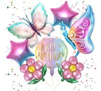 7 Piezas Globos de Cumpleaños Mariposas, Globos Florales Cumpleaños | GLobos de Papel de Aluminio de Mariposa, Decoración de CumpLeaños de Mariposas
