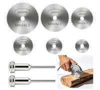 7 Piezas Hoja de Corte, Discos de Corte para Taladro con Vástago Hexagonal de 1/4", Mini HSS Hojas de Sierra Circular para Cortar Madera Plástico Metal (Tamaño 50/44/35/32/25/22mm, Grosor 0,8mm)