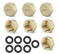 7 tapones ciegos, tapa de cierre de 1/2 pulgadas con juntas de goma, tapa de latón hexagonal, tapas roscadas para tuberías de agua de jardín