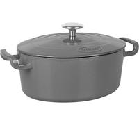 715406 - Olla oval "Sitrabella Schmortopf", de hierro fundido esmaltado, con una longitud de 26 cm y una capacidad de 4 litros. El exterior es de color gris esmaltado, mientras que el interior es blan