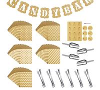 71PCS Candy Bar Accesorios Set,Contiene 50 Bolsas de Candy Bar,10 Pegatinas,6 Pieza Pinzas de Candy,4 Cucharas,1Candy Bar Banner para caramelo, bar, boda, fiesta, cumpleaños,barbacoa