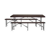 7H SEVEN HOUSE Conjunto Plegable Mesa con 2 Bancos de 180cm Catering Marrón Efecto Ratán 7house