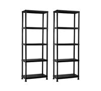 7H SEVEN HOUSE - Pack 2 Estanterías Almacenaje, Polipropileno PP, Multiusos, Hogar, Trastero, Domitorio y Cocina, 5 Baldas, Carga 125Kg, 61x31x171cm (Largo x Ancho x Alto), Negro