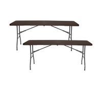 7H SEVEN HOUSE Pack 2 Mesas Plegables Rectangulares Efecto Madera 180x74x74cm 7house