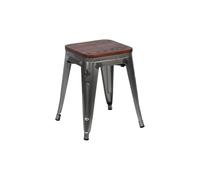 7H SEVEN HOUSE Taburete Bajo Industrial Apilable de Acero y Madera 38x38x46cm