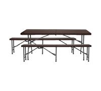 7house Conjunto Plegable Mesa con 2 Bancos de 180cm Catering Efecto Ratán 7house