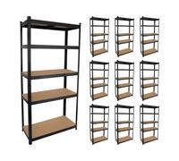 7house MegaPack 10 Estanterías Modulares Metálicas con 5 Baldas 875kg Negro 90x40x180cm 7house