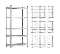 7house MegaPack 10 Estanterías Modulares Metálicas con 5 Baldas 875kg Plateado 90x40x180cm 7house