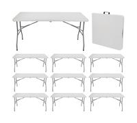 7house MegaPack 10 Mesas Plegables Portátiles Resina 150cm Blanco 7house