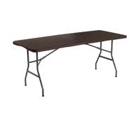 7house Mesa Plegable Portátil Resina 180cm Marrón Efecto Madera 7house