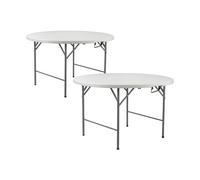 7house Pack 2 Mesas Plegables Portátiles Resina Ø121cm Blanco Efecto Granito 7house