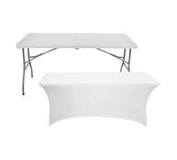 7house Set Mesa Plegable Rectangular con Funda para Catering 150x74cm 7house