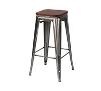7house Taburete Medio Industrial Apilable de Acero y Madera 43x43x76cm 7house