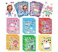 8/16 Hojas de Pegatinas de Rompecabezas de Gabby's Dollhouse para Crear Caras, Juego DIY para Niños, Rompecabezas de Dibujos Animados, Juguetes Educativos, Regalo 8sheets