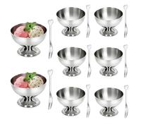 8 Cuencos Helado Acero Inoxidable 250ml Patas Tenedor Postre Batido | Vasos Reutilizables para Yogur Gelatina Decoración Fiestas Bodas