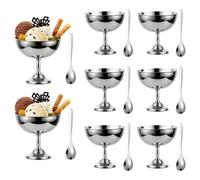 8 Cuencos Helado Acero Inoxidable 270ml Patas Postre con Cuchara o Tenedor