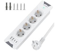 8 en 1 Regletas Enchufes con 2 USB y 2 Type-C, 4 Tomas Enchufes Multiple con Interruptor, 3680W/16A Toma de Empotrar de Sobremesa, Enchufe de Superficie Muebles de Cocina, 2M Cables