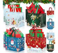 8 Gift Bags Christmas Reusable 32.5×25×17cm Bolsas Regalo Navidad Large Tela no Tejida Gift Birthday Wrapping Kit Craft Bags For Kids Present Bag Saco Presente Natal Children's Birth Sacks Wedding