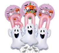 8 globos de Halloween, globo rosa BOO, fantasma, calabaza, globos impresos para decoración de fiesta de cumpleaños de Halloween, decoraciones de cumpleaños de pesadilla antes de Navidad