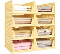 8 Pcs Organizador Armario de Plastico, Apilables y Plegables, 33x43x18cm | Organizador Armario Ropa, 26L por Nivel, Amarillo