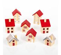8 pequeñas casas decorativas de Navidad de madera, color rojo natural, 4-6 cm Logbuch-Verlag
