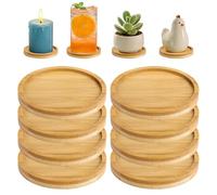 8 piezas de platillos para velas de bambú, posavasos de madera, posavasos de madera redondos, portavelas para velas de tronquito, soporte de velas de madera de 9,5 cm, portavelas, para plantas, vasos