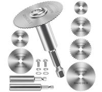 8 Piezas Discos de Corte para Taladro, HSS Hojas de Taladro de Disco con Vástago Hexagonal de 1/4", Mini Hojas de Sierra Circular para Madera Plástico Metal