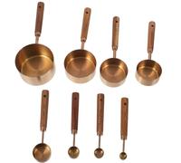 8 Piezas Juego de Tazas y Cucharas Medidoras de Acero Inoxidable | Marcas Claras, Apilables y Precisas, Mango de Madera, para Café, Harina, Azúcar y Té de Hojas Sueltas