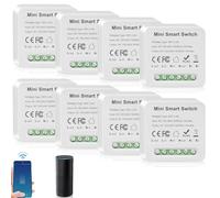 8 piezas Módulo inteligente de interruptor de iluminación de 1 vía con control doble, Mini interruptor Wi-Fi DIY se adapta detrás del módulo de interruptor de pared Compatible con la aplicación Tuya