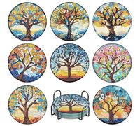8 Piezas Posavasos Pintura Diamante con Soporte, DIY Mandala Diamante Pintura Posavasos, Flor de la Vida Posavasos Diamond Painting Adecuado para Tazas, Copas de Vino, Estudio, armarios