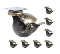 8 Piezas Ruedas Giratorias de Muebles Antiguas con Freno, Cobre | Placa Giratoria, Movimiento Suave y Flexible, Protege Suelos, para Estanterías y Camas