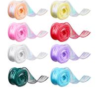 8 Rollos Cinta de Organza 4 cm x 9m en 8 Colores Transparente Brillante