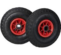 8 ruedas para carretilla, 3.00-4, con cámara de aire, rueda de repuesto con llanta de plástico, 260x85 mm, diámetro del eje 25 mm, rueda completa, color y rojo