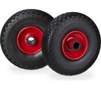 8 ruedas para carretilla en un juego, antideslizantes, neumáticos sólidos de 3.00-4, llanta de acero, eje de 25 mm, capacidad de 100 kg, dimensiones 260x85 mm, color y rojo